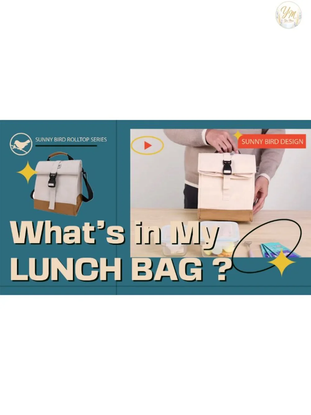 Insulated Rolltop Lunch Bag with Adjustable Strap - Thermal Food Tote